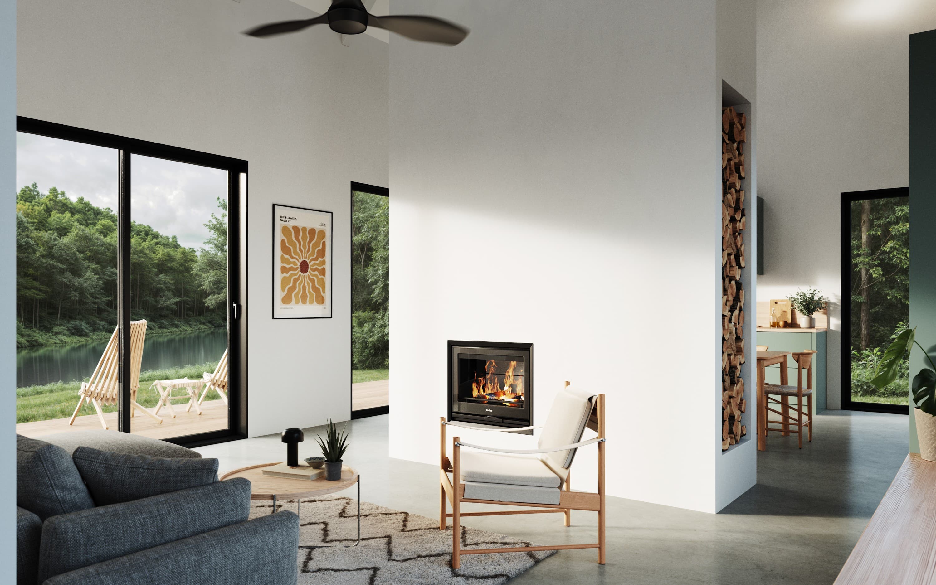 Cabin interior 3D rendering 1