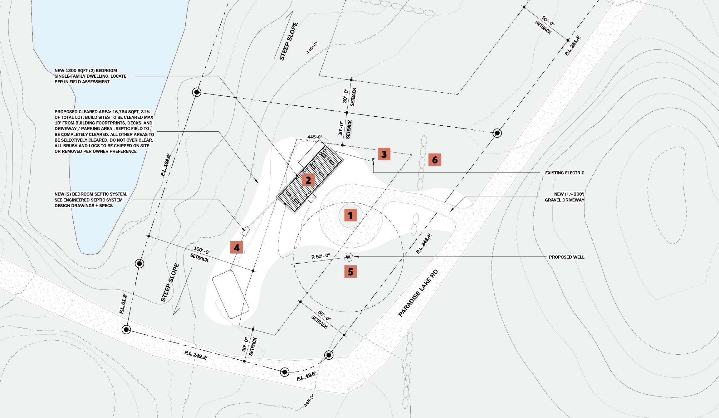 Architectural site plan for the Paradise Lake cabin